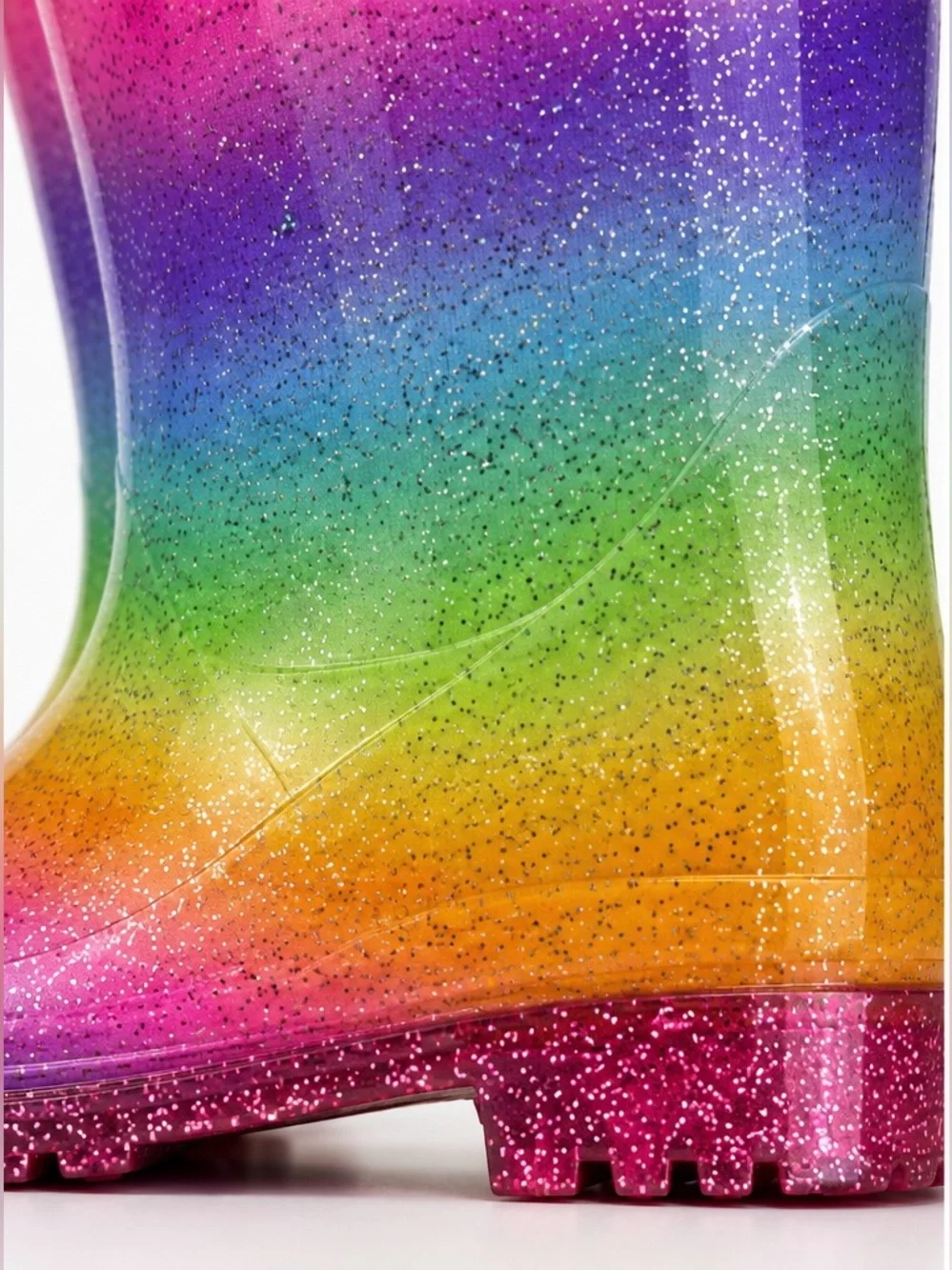 Western Chief Rainbow Sparkle Ombre Glitter Light-Up Fur-Lined Rain Boots Kids 7